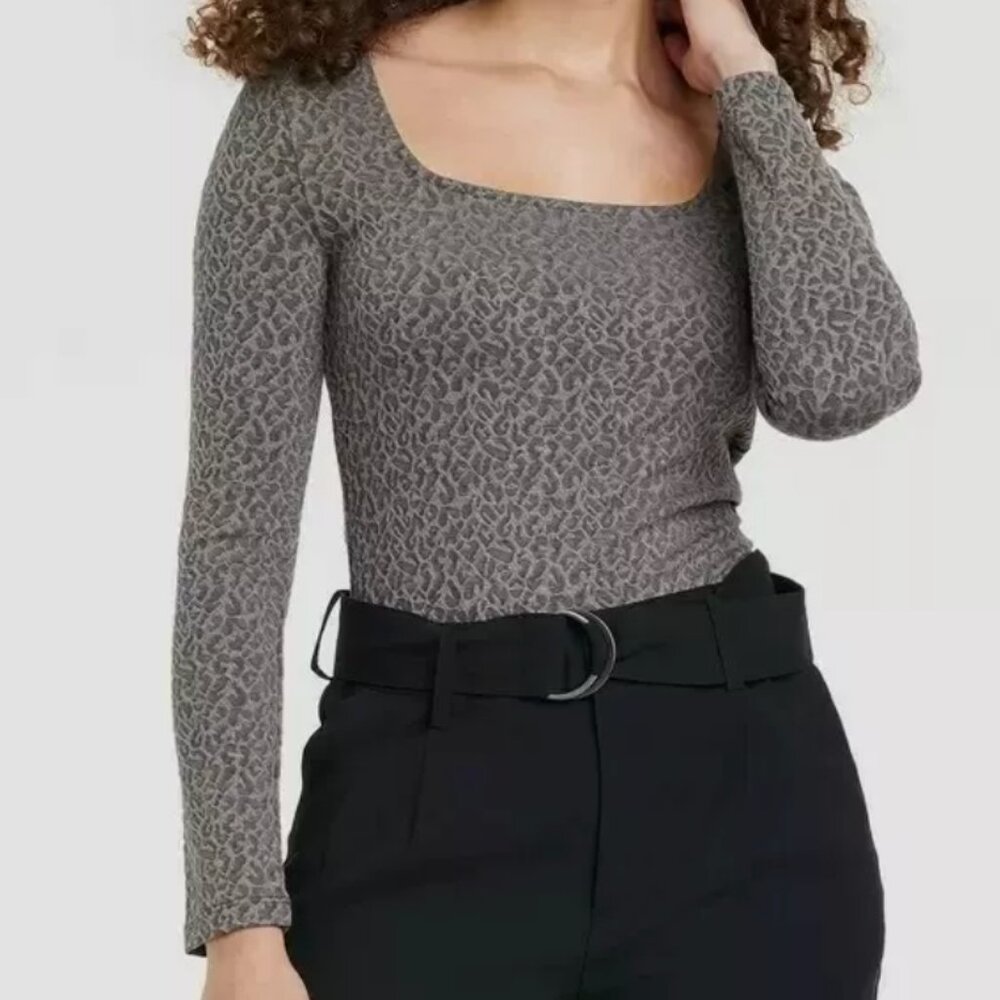 A New Day Gray Leopard Print Bodysuit